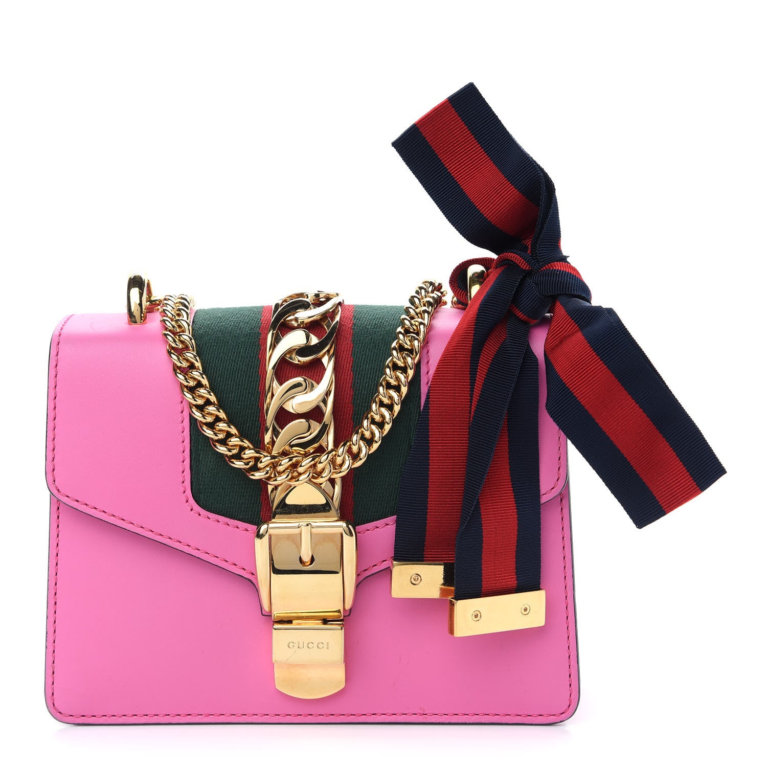 Gucci Vitello Fontanella Web Mini Sylvie Chain Shoulder Bag Pink Tropical Flower 1 of 9