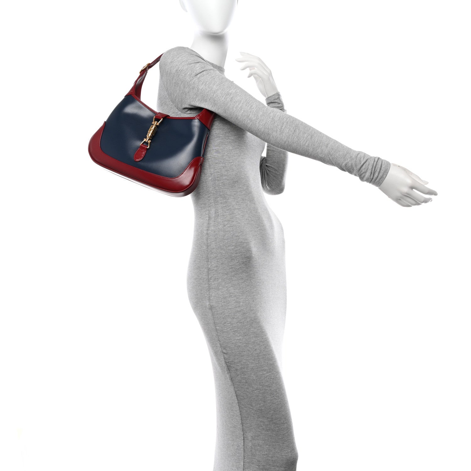 Gucci Boarded Dyana Lux Calfskin Bi-Color Small Jackie 1961 Hobo Blue Agata New Cherry Red 2 of 11