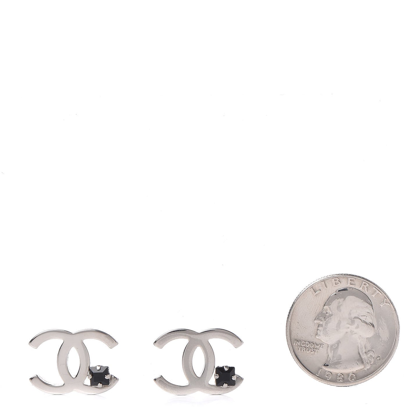 Black Stone CC Earrings Silver