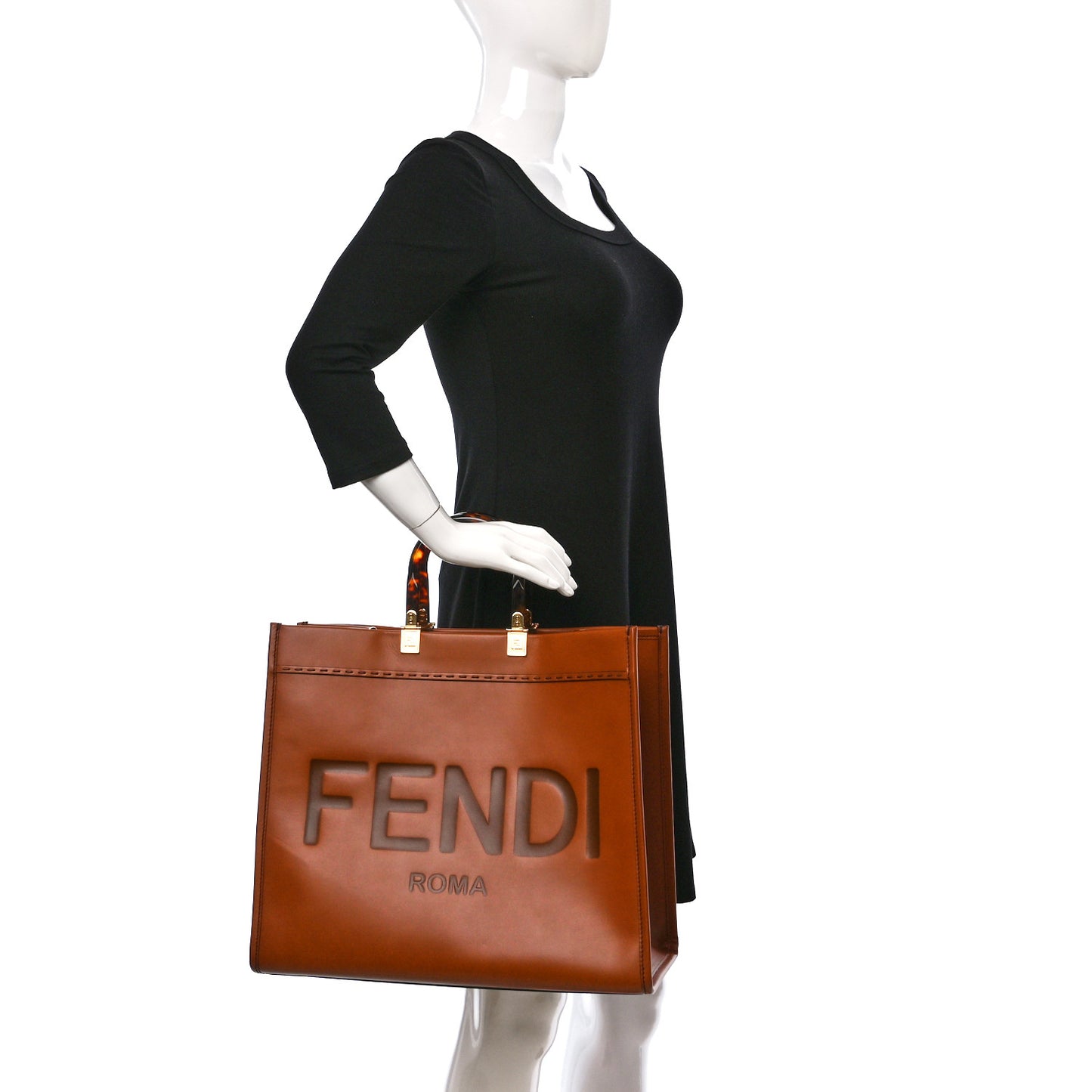 Vitello King Plexiglass Medium Fendi Sunshine Shopper Tote Cuoio