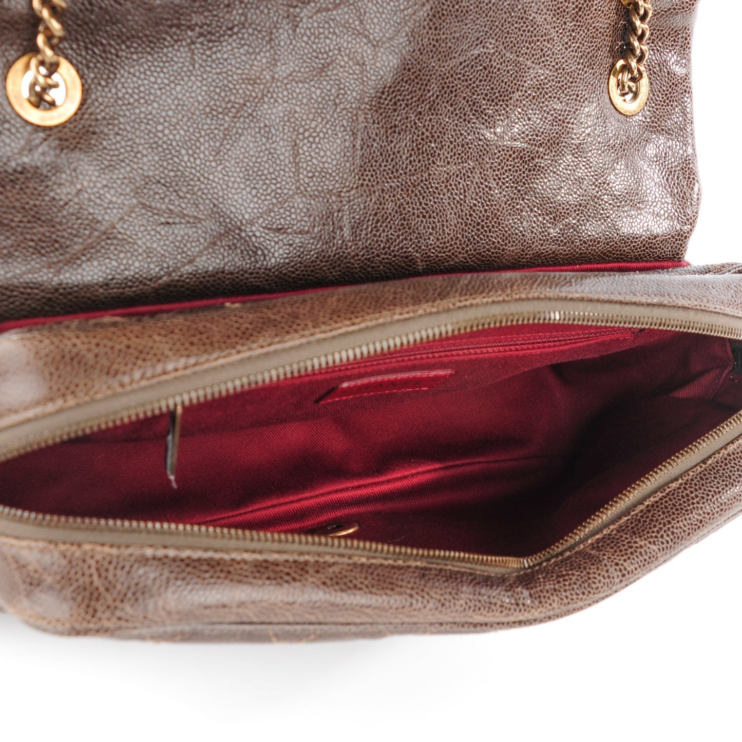 Crumpled Grained Calfskin Quilted Large Shiva Flap Brown