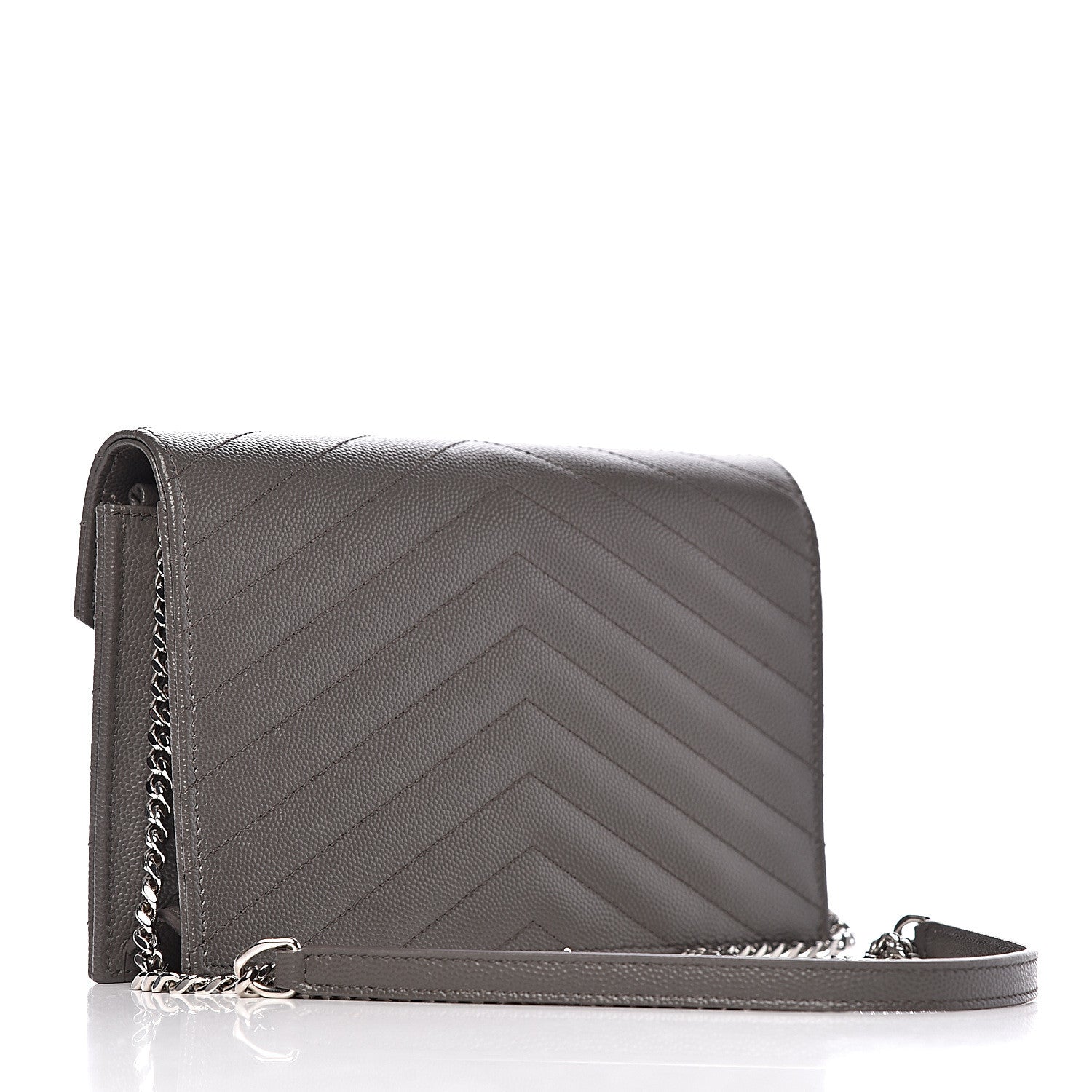 Saint Laurent Grain De Poudre Matelasse Chevron Monogram Envelope Chain Wallet Coal 3 of 10