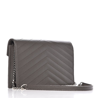 Saint Laurent Grain De Poudre Matelasse Chevron Monogram Envelope Chain Wallet Coal 3 of 10