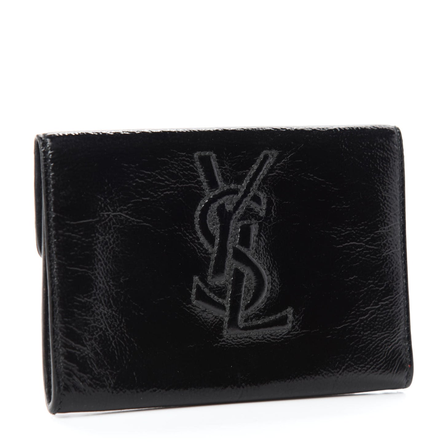 Textured Patent Monogram Card Holder Black