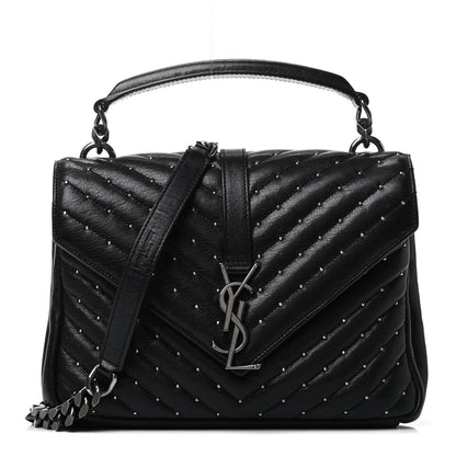 Saint Laurent Lambskin Matelasse Chevron Studded Monogram Medium College Bag Black 1 of 4