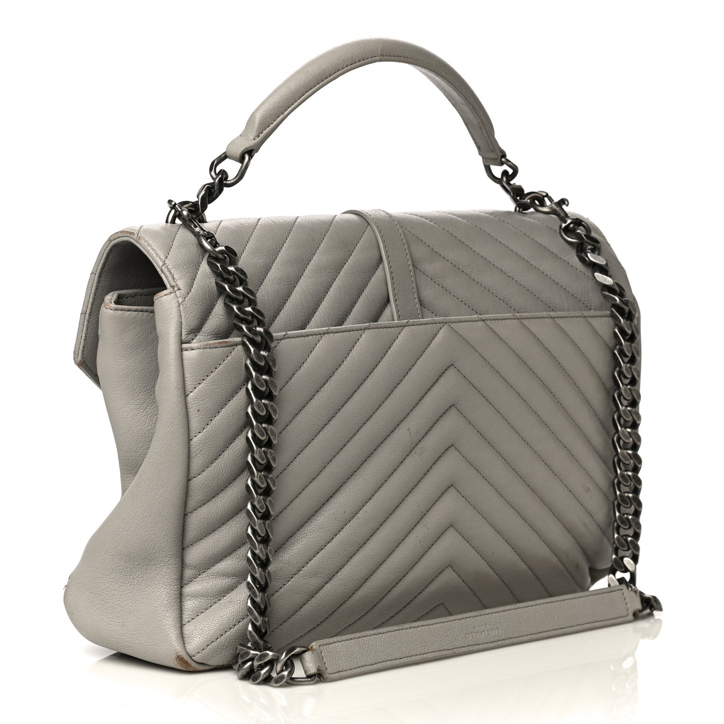Sheepskin Matelasse Large Monogram College Satchel Light Grey