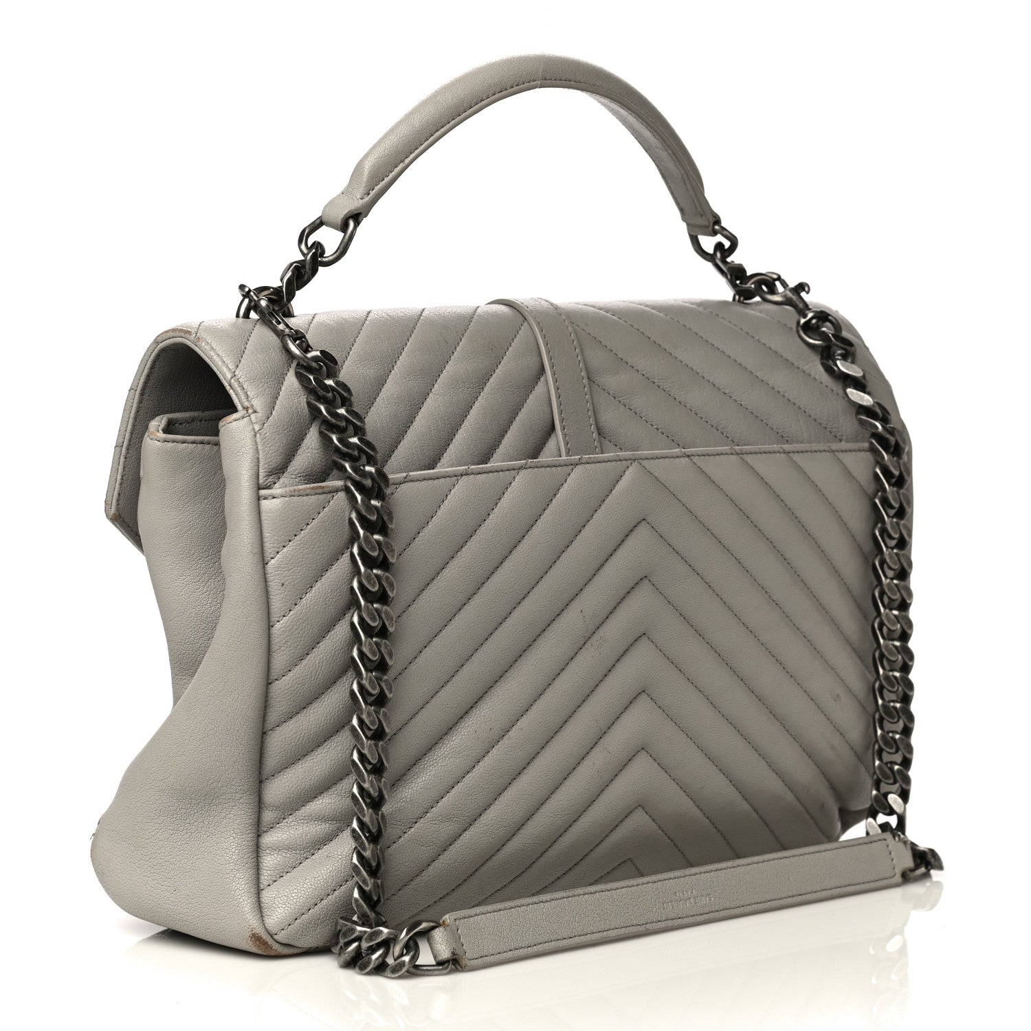 Saint Laurent Sheepskin Matelasse Large Monogram College Satchel Light Grey 2 of 31