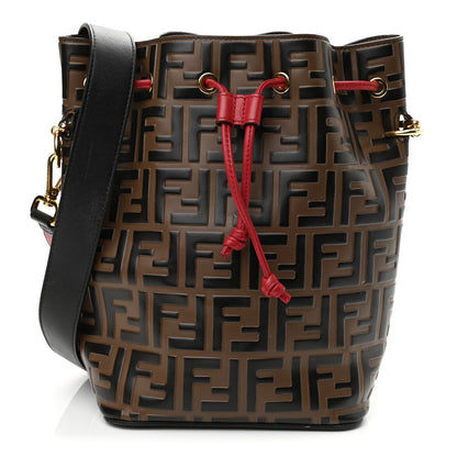 Fendi Vitello Grace F is Fendi Bi-Color FF 1974 Embossed Grande Mon Tresor Bucket Bag Maya Black Fragola 1 of 13