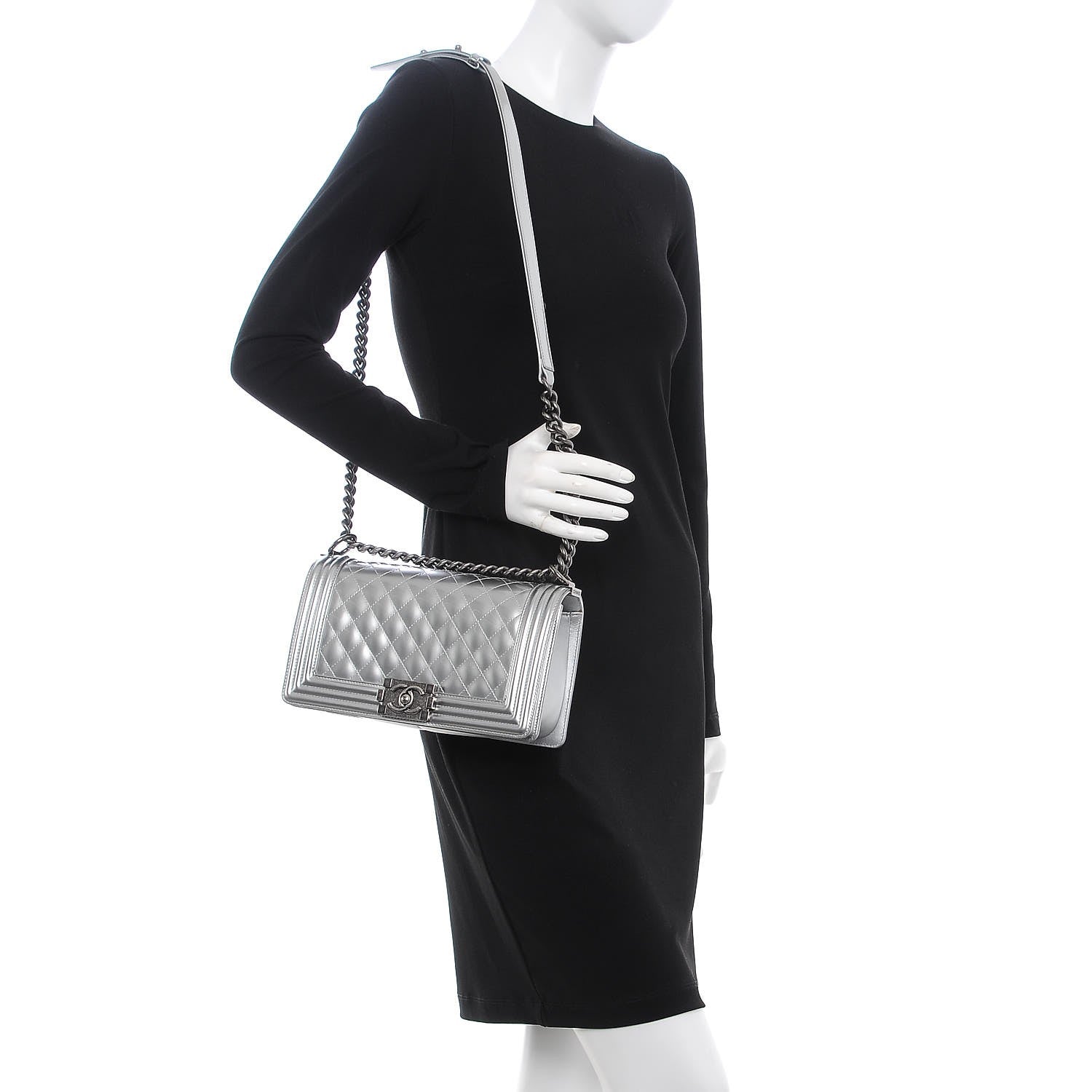 Chanel Metallic Patent Calfskin Quilted Medium Boy Flap Silver 2 of 9