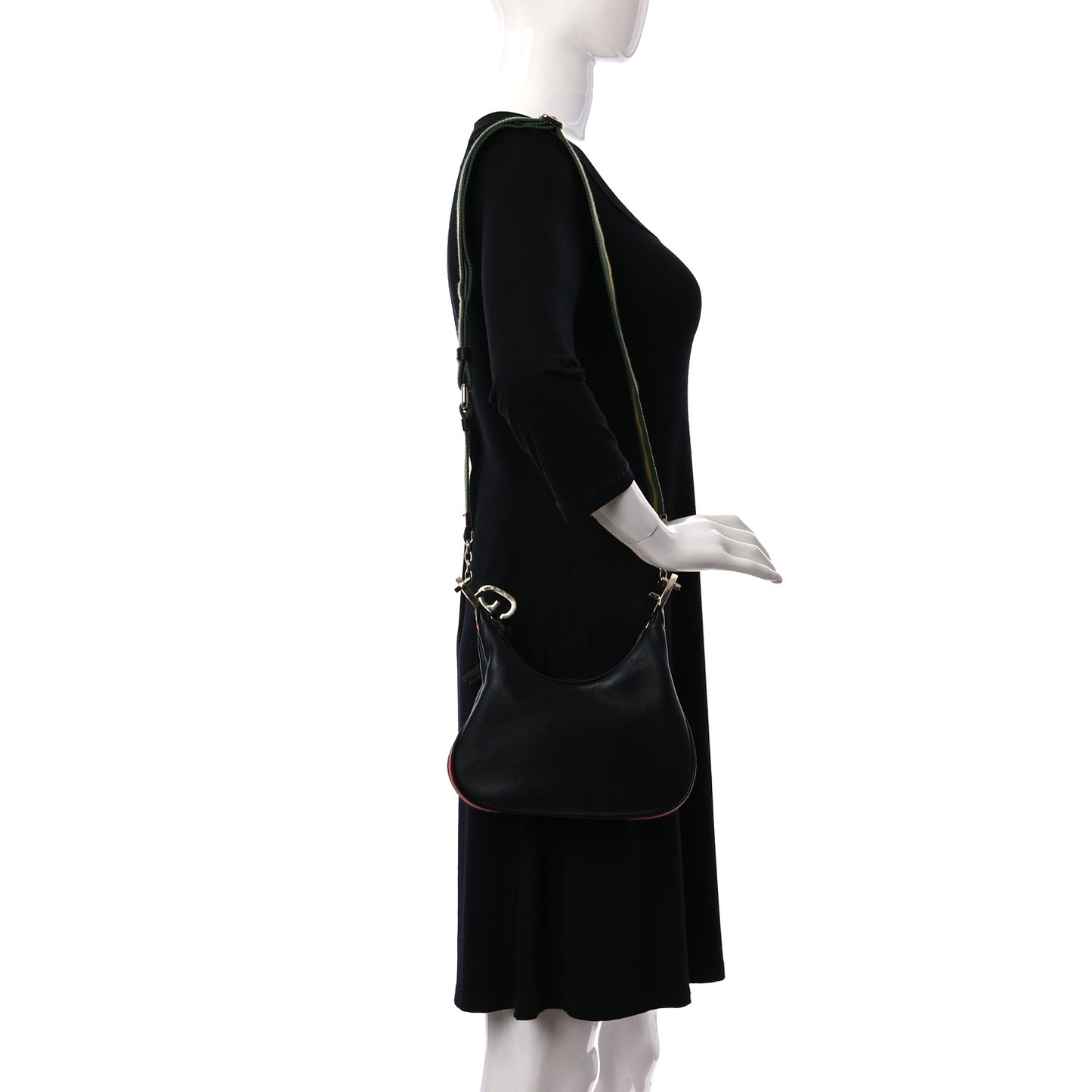 Aria Calfskin Web Small Attache Shoulder Bag Black