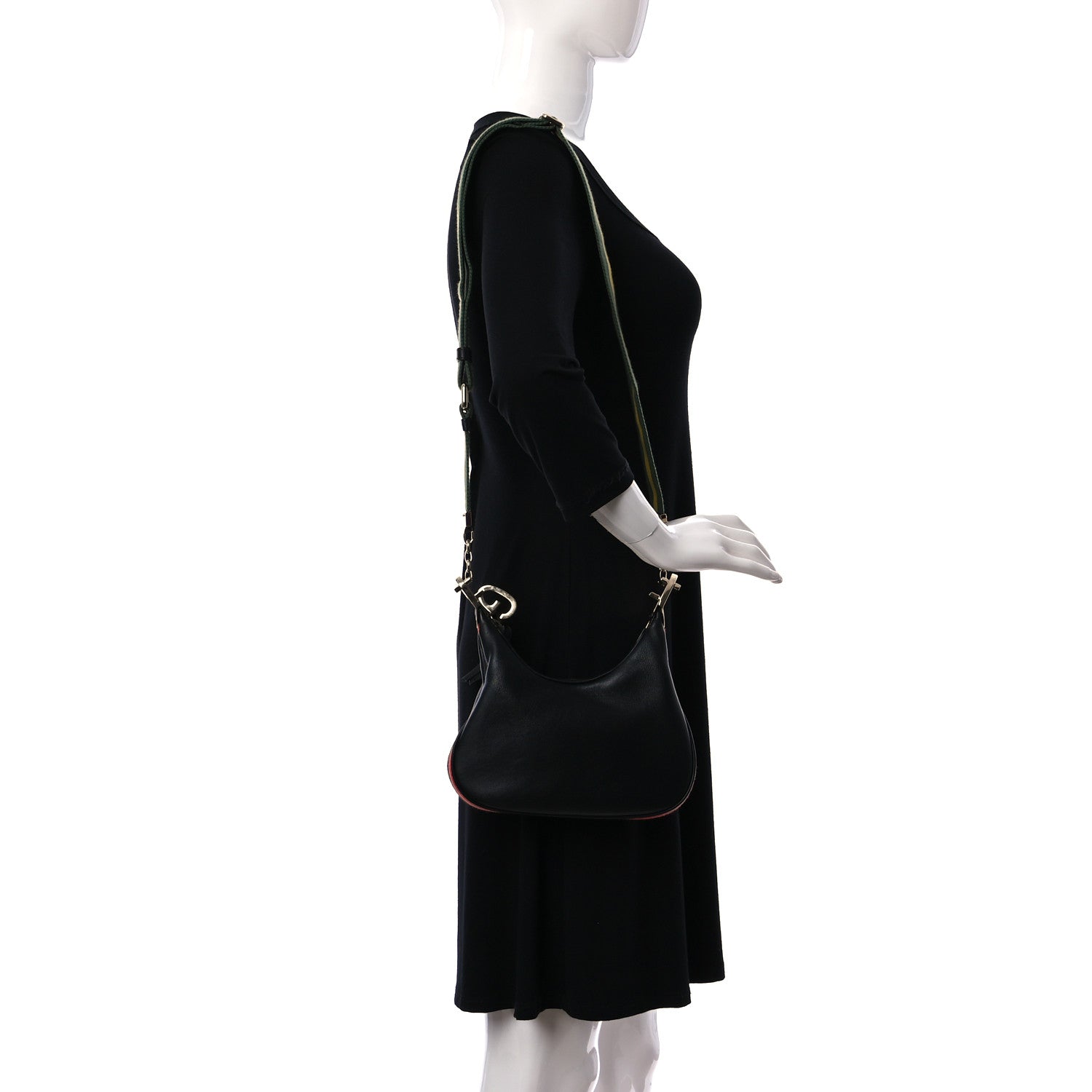 Gucci Aria Calfskin Web Small Attache Shoulder Bag Black 2 of 9