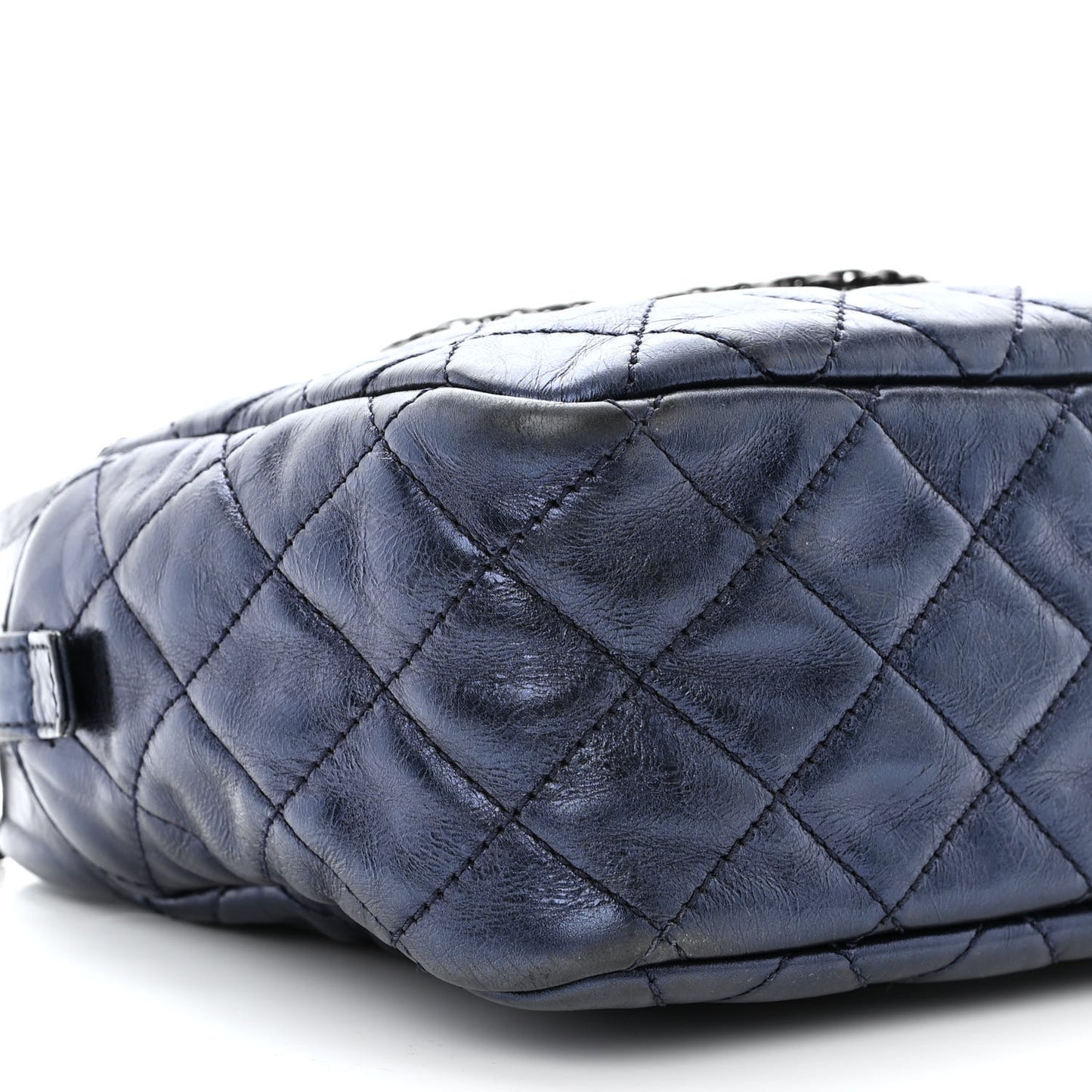 Metallic Aged Calfskin Quilted Medium Reissue Camera Case Bag Blue