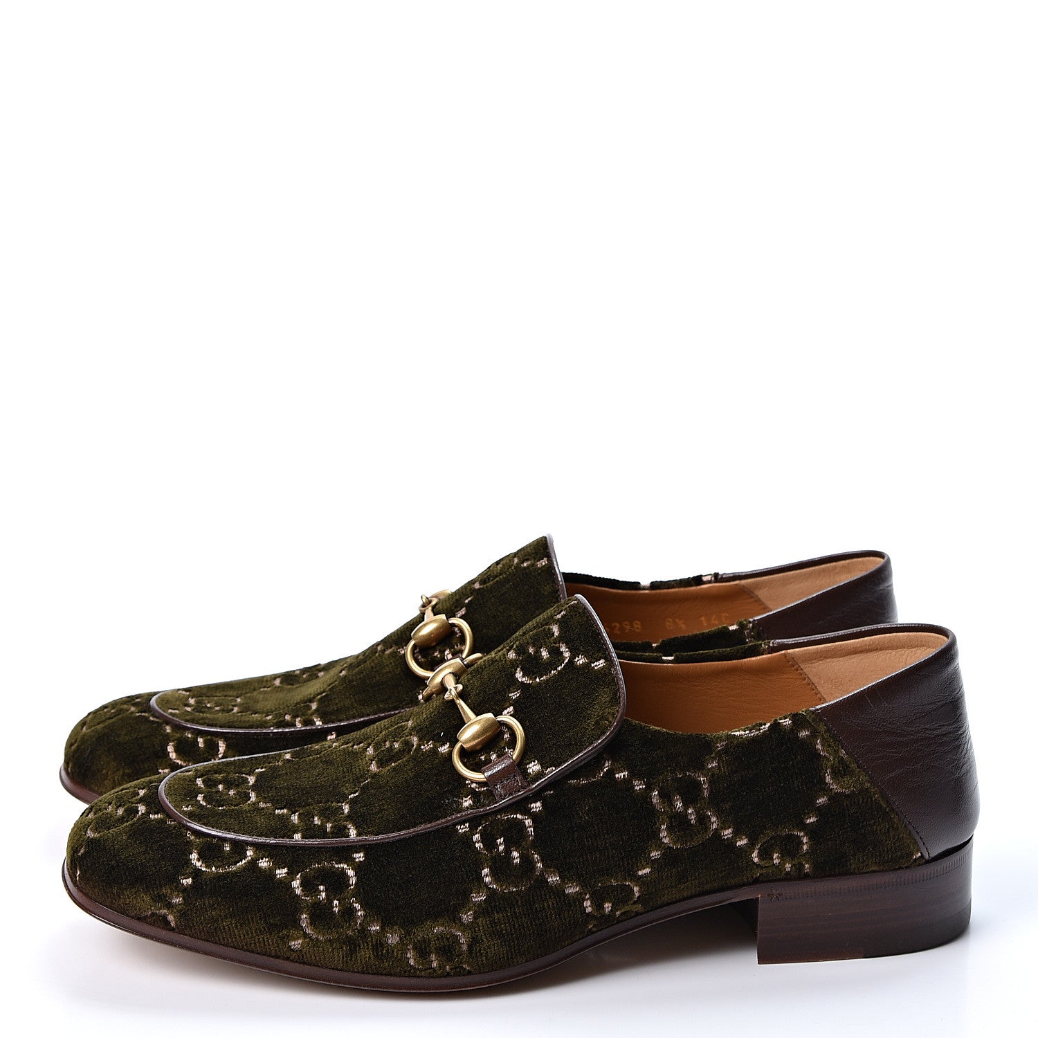 Gucci Velvet GG Monogram Mens Horsebit Loafers 8.5 Green 3 of 11