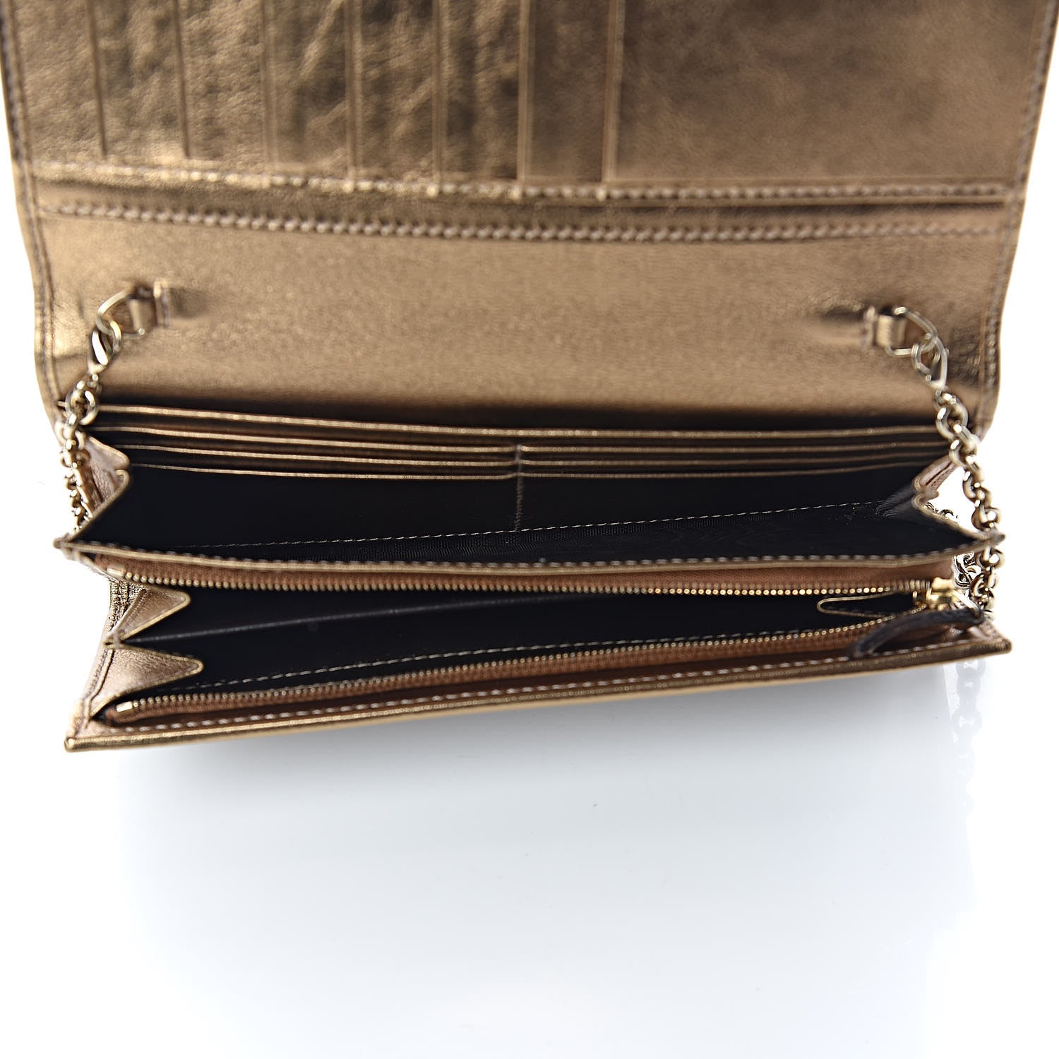 Gucci Crystal Monogram Metal Bar Chain Wallet Gold 5 of 8