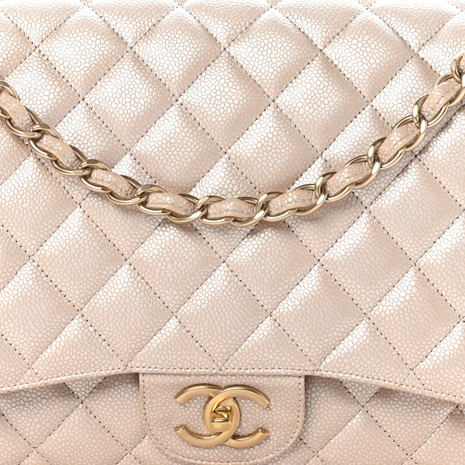 Chanel Metallic Caviar Quilted Maxi Double Flap Beige 8 of 13