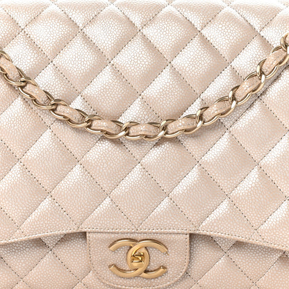 Chanel Metallic Caviar Quilted Maxi Double Flap Beige 8 of 13