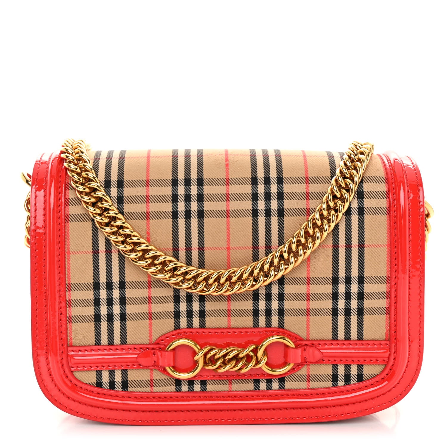 Burberry Patent 1983 Knight Check Link Shoulder Bag Bright Red 1 of 9