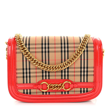Burberry Patent 1983 Knight Check Link Shoulder Bag Bright Red 1 of 9