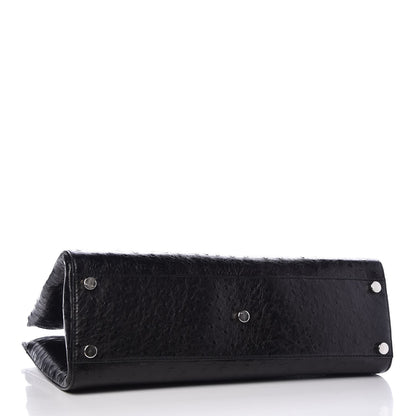 Gucci Ostrich Large Lady Lock Flap Top Handle Bag Black 4 of 7