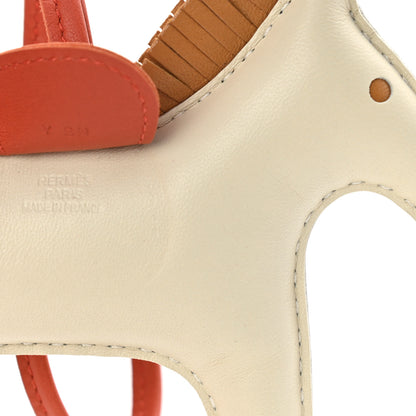 Hermes Milo Lambskin Grigri Rodeo Horse Bag Charm MM Craie Sesame Cornaline 3 of 5