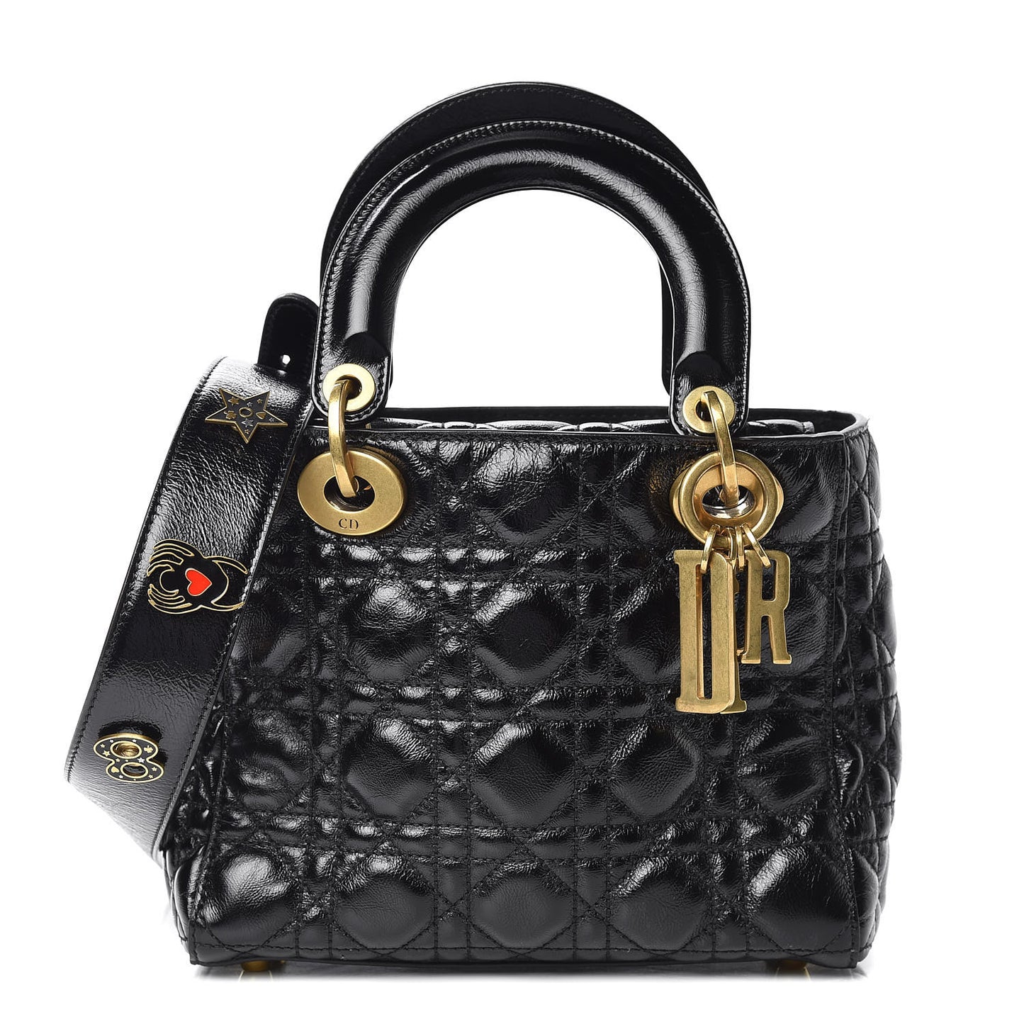 Crinkled Patent Cannage Small Lucky Badges My Lady Dior Black