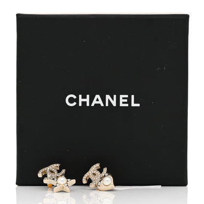 Chanel Crystal Pearl Charming Winter CC Star Heart Earrings Gold 5 of 5