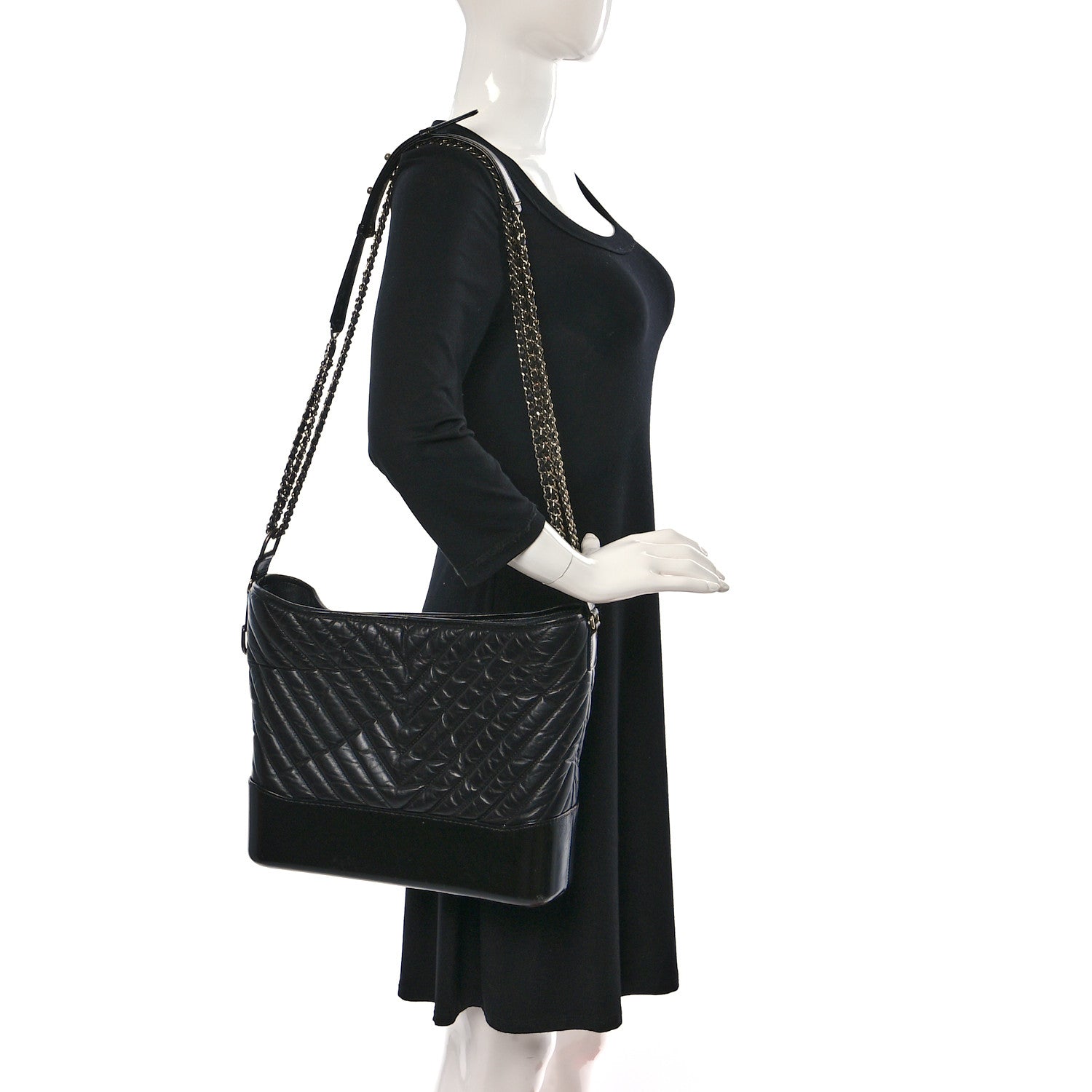 Chanel Aged Calfskin Chevron Quilted Large Gabrielle Hobo Black 2 of 18