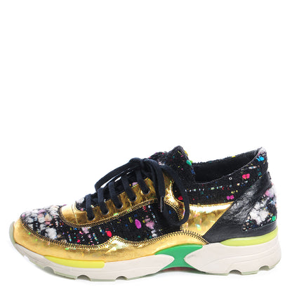 Chanel Tweed Lambskin Runway Sneakers Black 36 1 of 7
