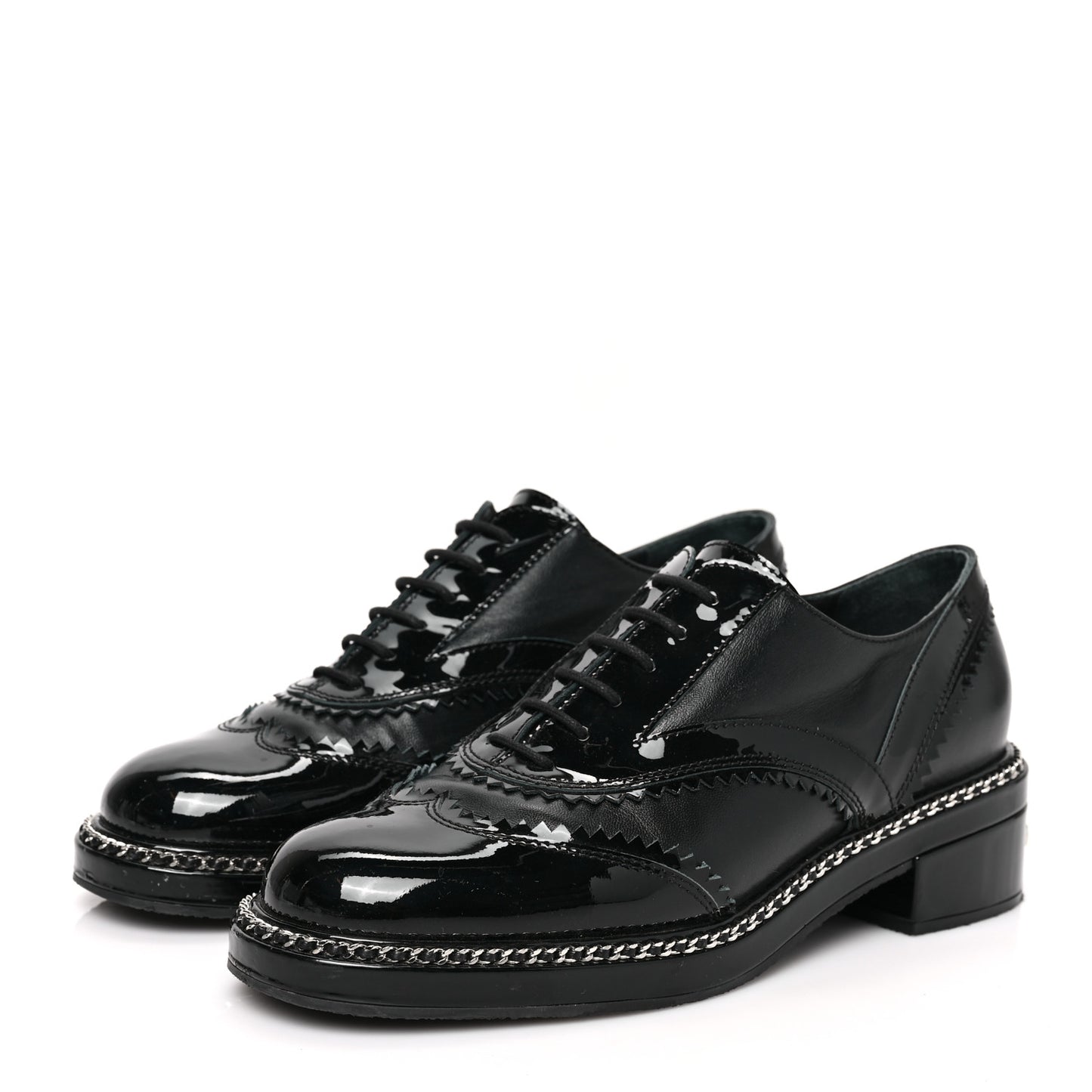 Lambskin Patent Calfskin CC Brogue Lace Up Oxfords 39.5 Black