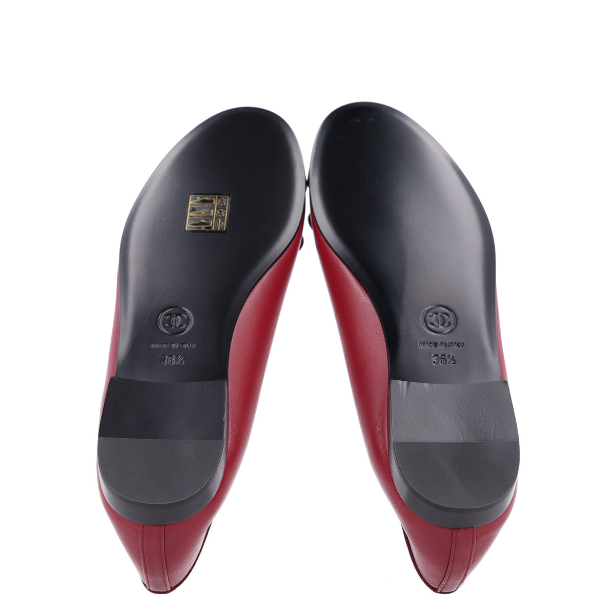 Chanel Lambskin Cap Toe CC Ballerina Flats 36.5 Burgundy Black 6 of 9