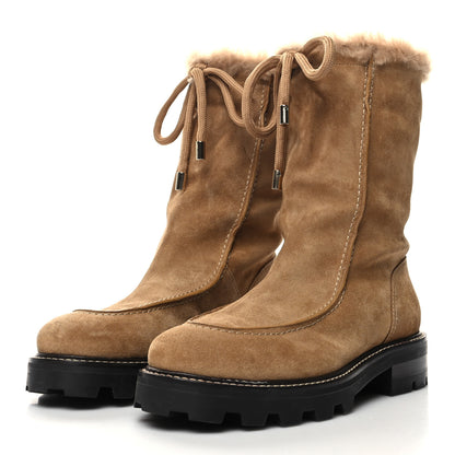 Jimmy Choo Suede Shearling Buffy Boots 39 Honey 3 of 7