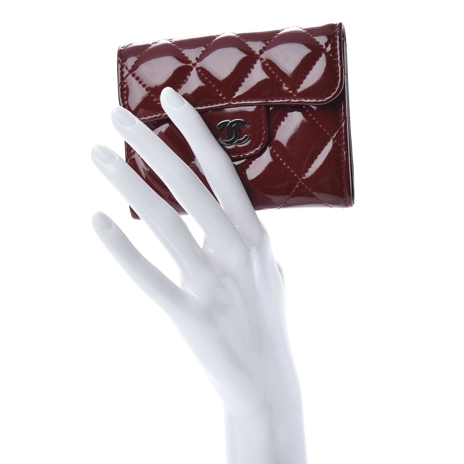 Chanel Patent Quilted Flap Card Holder Wallet Burgundy 2 of 13