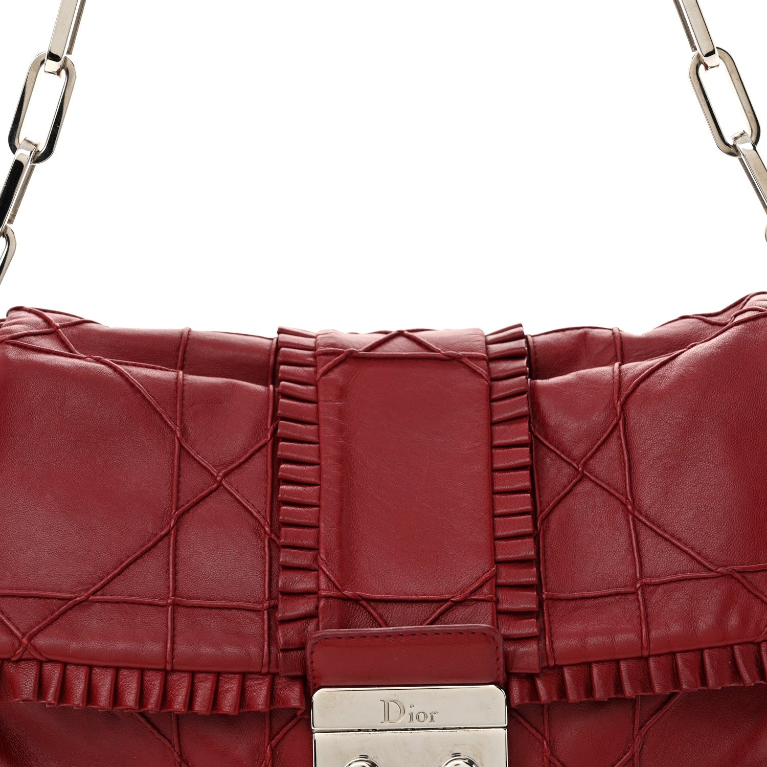Christian Dior Lambskin Cannage Ruffle New Lock Flap Red 8 of 12