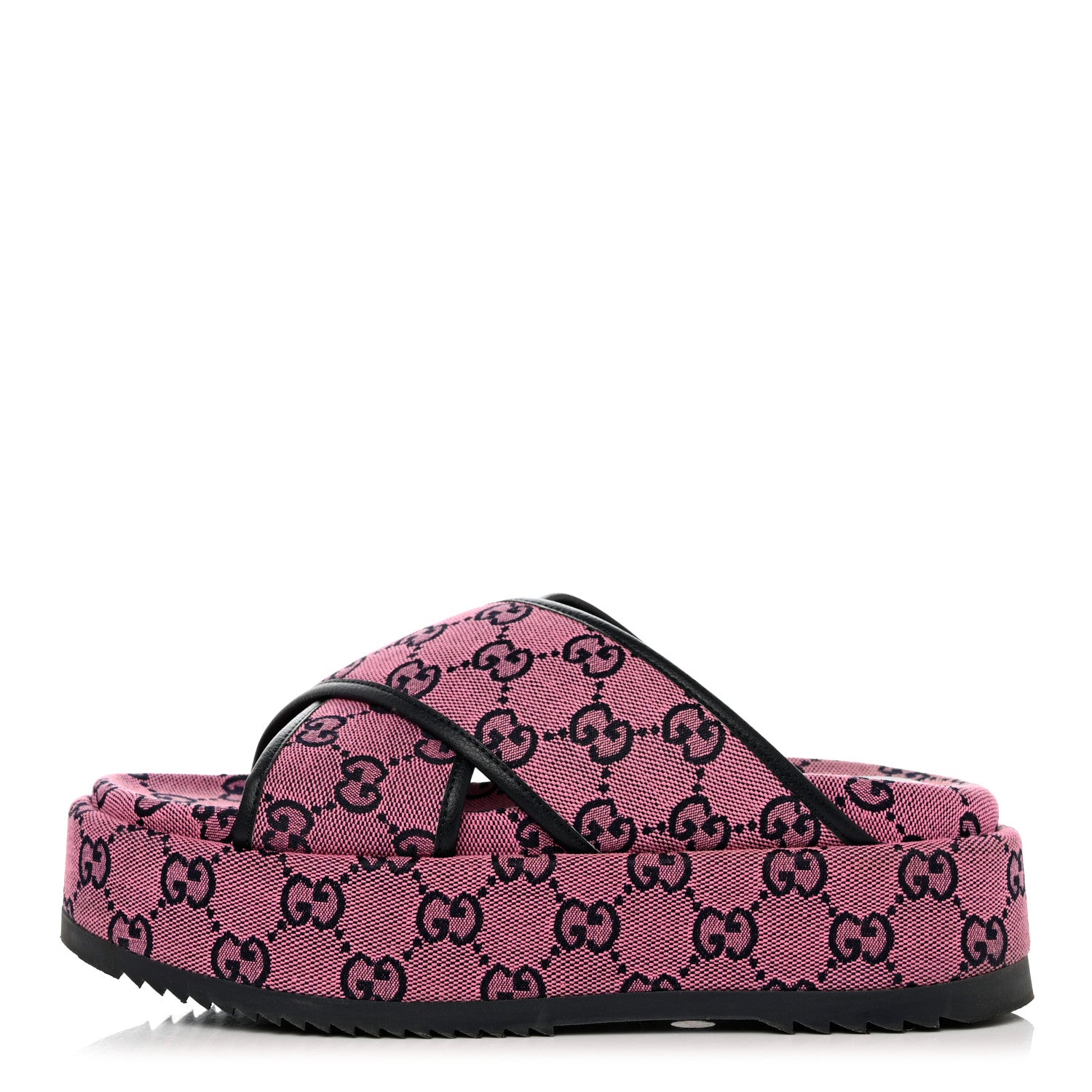 Gucci Monogram Multicolor Criss Cross Platform Slide Sandals 37.5 Pink Blue 1 of 9