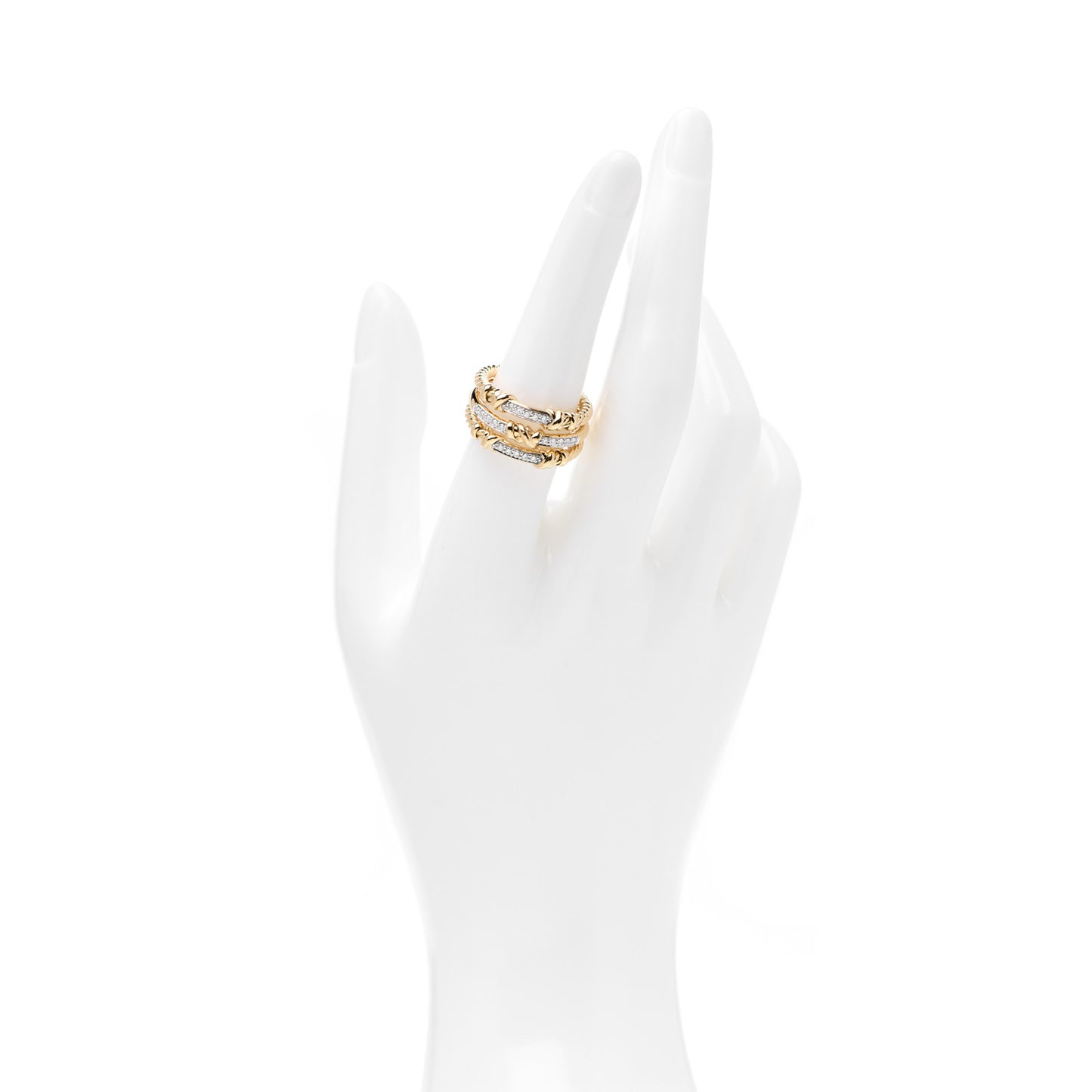 18K Yellow Gold Diamond Petite Helena Wrap Three Row Ring 54 6.75