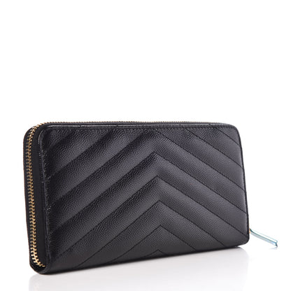 Saint Laurent Grain De Poudre Matelasse Chevron Monogram Zip Around Wallet Black 3 of 7