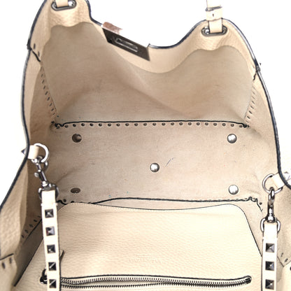 Valentino Garavani Alce Printed Calfskin Medium Rockstud Tote Light Ivory 4 of 5