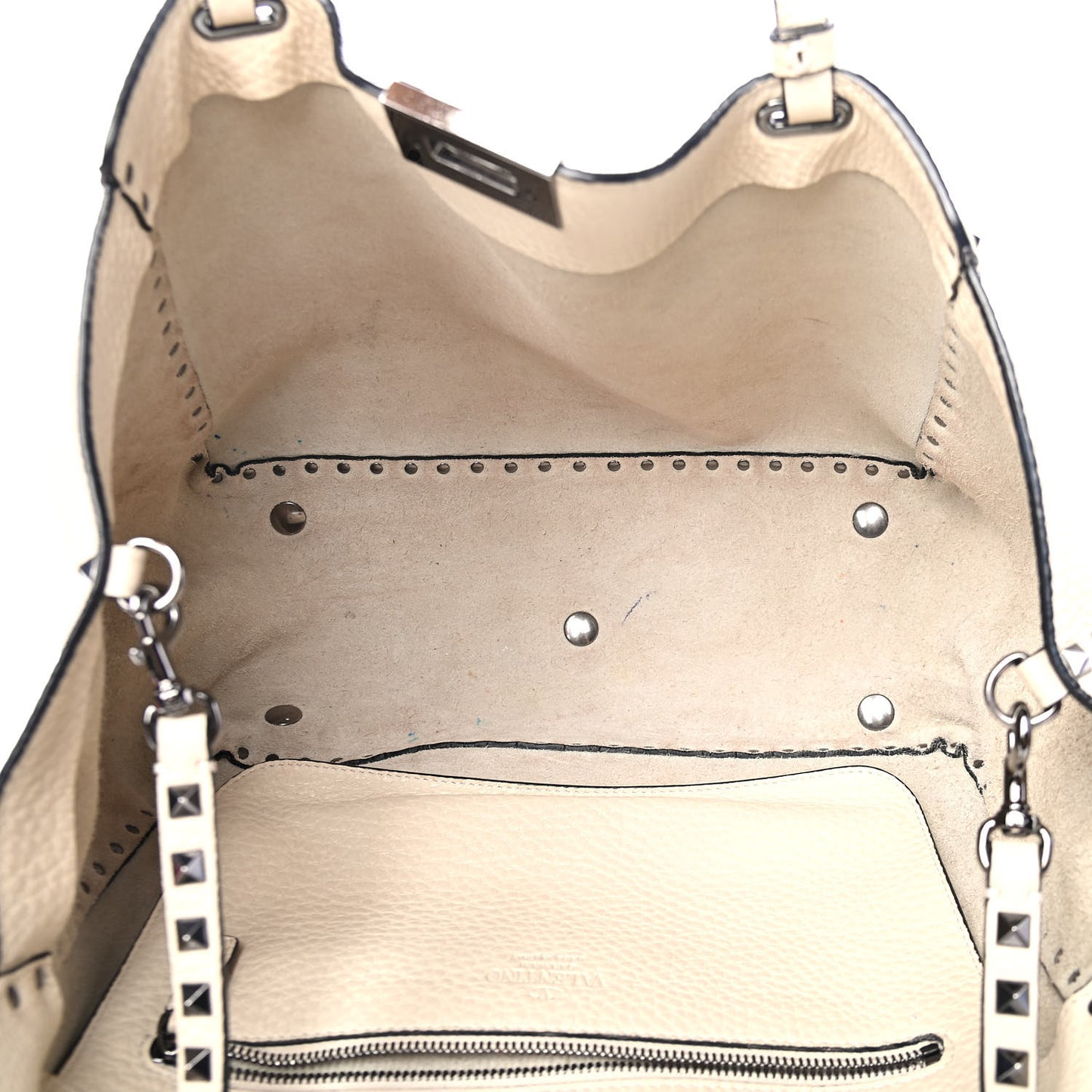 Alce Printed Calfskin Medium Rockstud Tote Light Ivory
