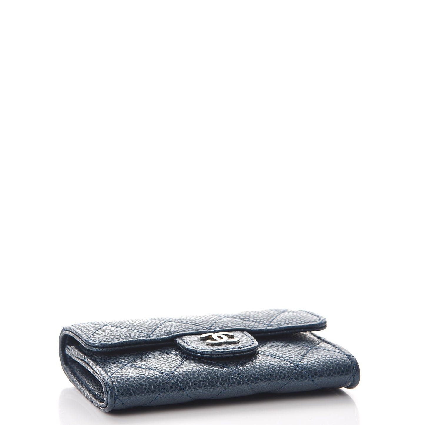 Metallic Caviar Quilted Flap Card Holder Dark Blue