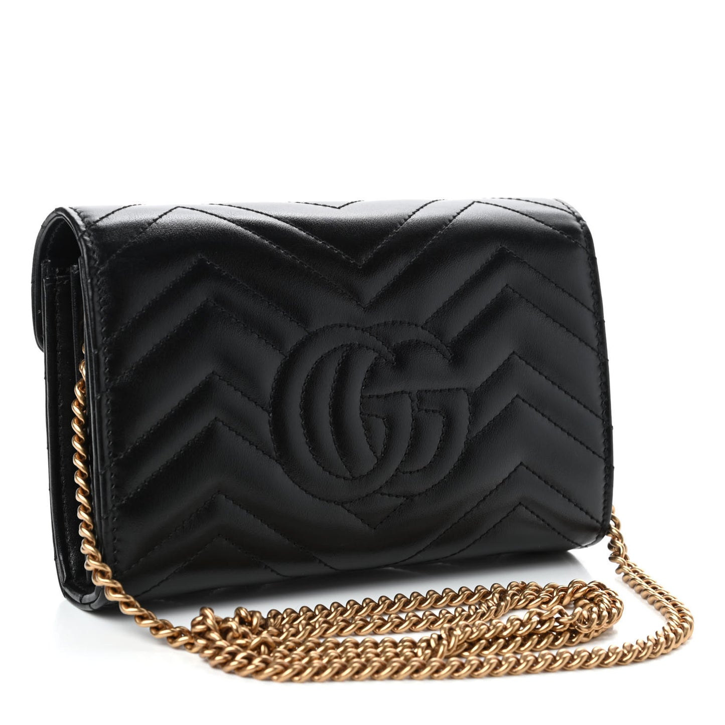 Calfskin Matelasse GG Marmont Chain Wallet Black
