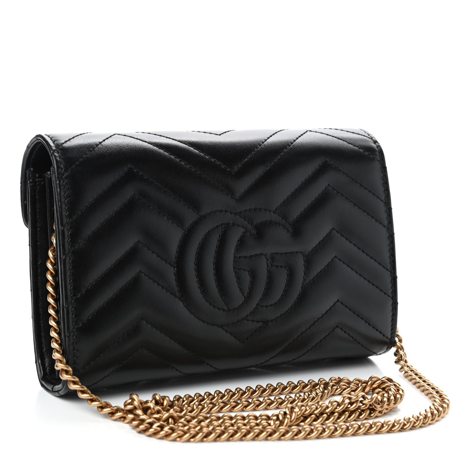 Gucci Calfskin Matelasse GG Marmont Chain Wallet Black 2 of 4