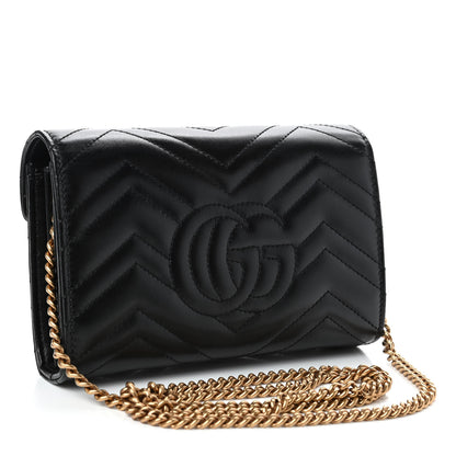 Gucci Calfskin Matelasse GG Marmont Chain Wallet Black 2 of 4