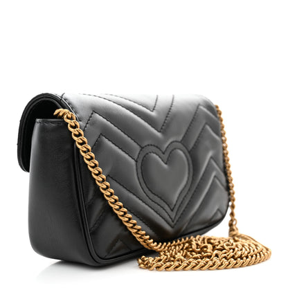 Gucci Calfskin Matelasse Super Mini GG Marmont Shoulder Bag Black 4 of 11