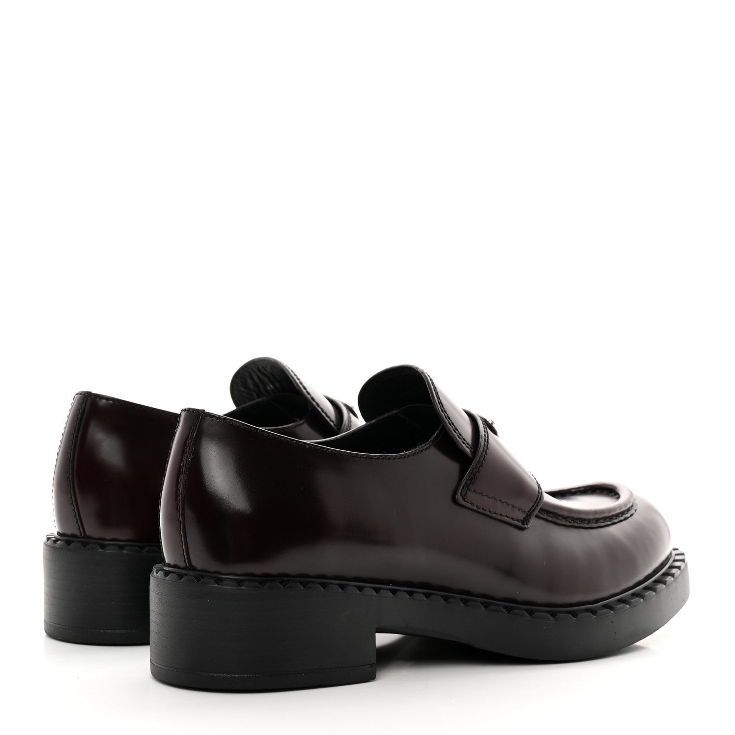 Prada Spazzolato Metal Triangle Logo 50mm Loafers 38.5 Cordovan 4 of 14