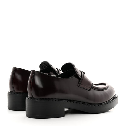Prada Spazzolato Metal Triangle Logo 50mm Loafers 38.5 Cordovan 4 of 14