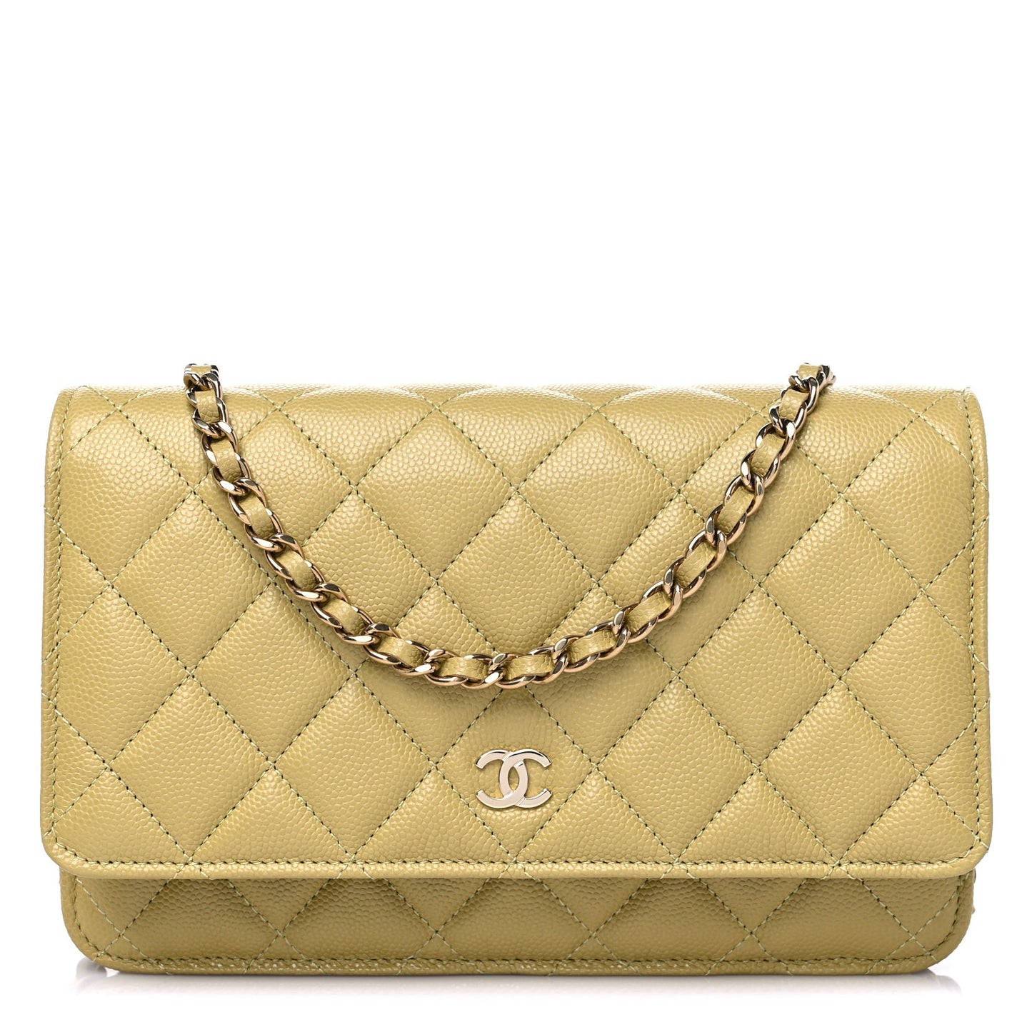 Caviar Quilted Wallet On Chain WOC Light Green