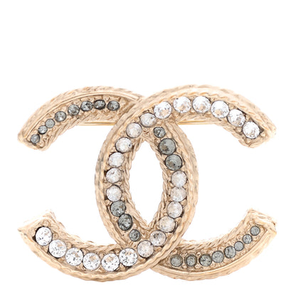 Chanel Crystal CC Brooch Pin Light Gold 1 of 5