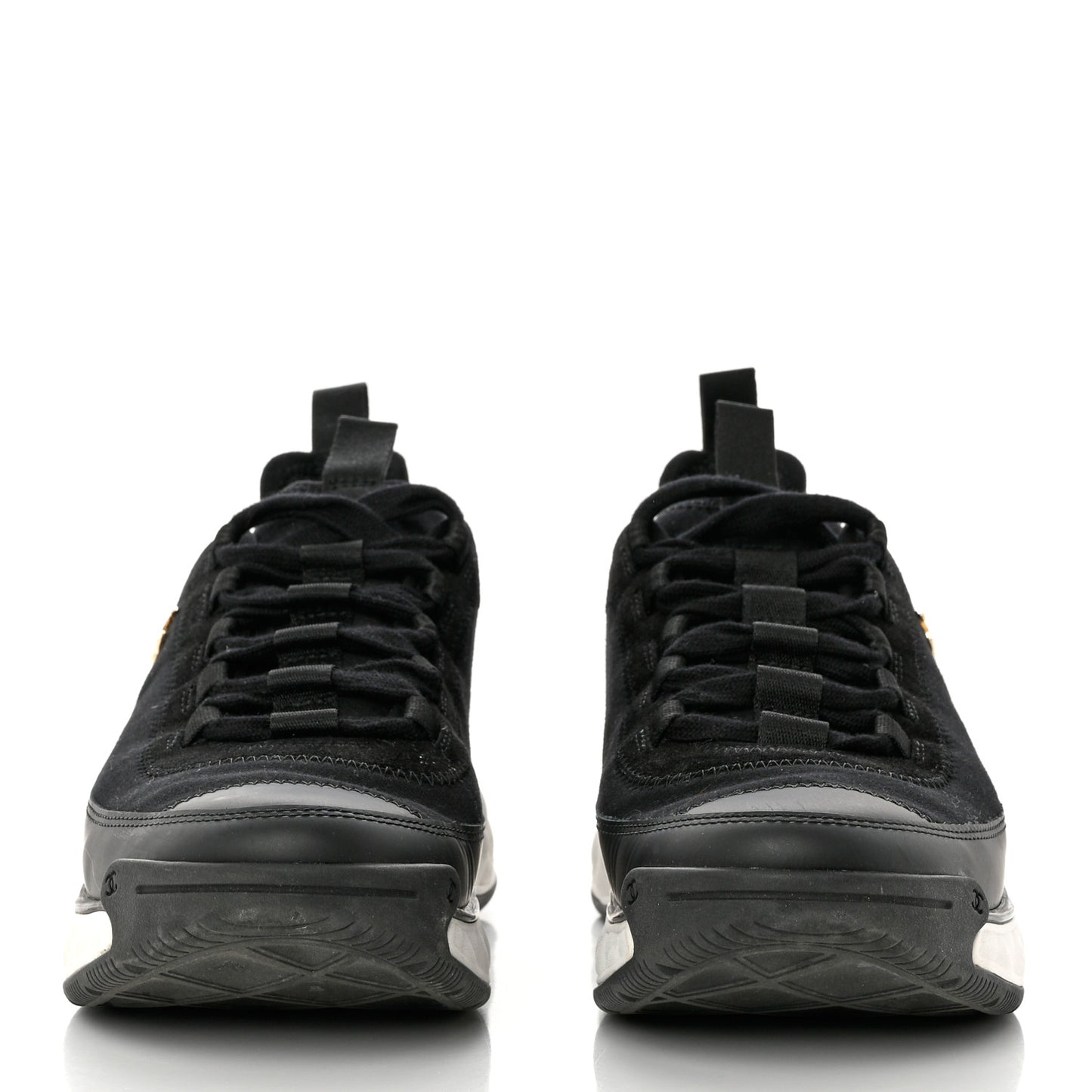 Velvet Calfskin Mixed Fibers CC Sneakers 38.5 Black