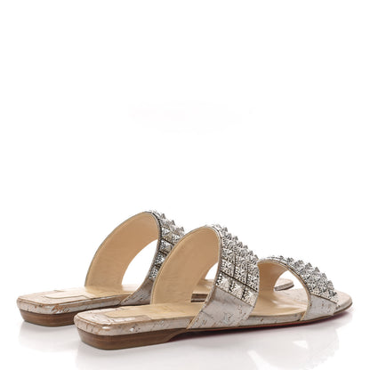 Christian Louboutin Liege Pepite Studded Myriadiam Flat Slide Sandals 39 Silver 4 of 8