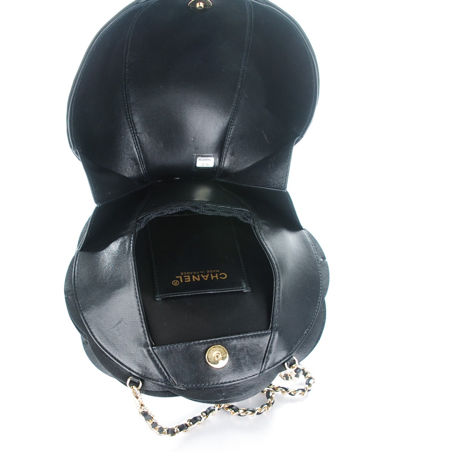 Lambskin Satin Camellia Evening Bag Black
